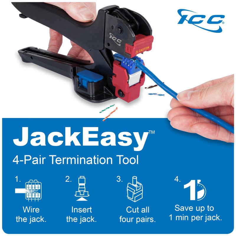 ICC CAT5e Keystone Jack with Slim Profile 180 Degree Punch Down, RJ45 UL Listed PoE++ TAA VoIP Compliant for Wall Plate or Patch Panel, Works with JackEasy Termination Tool, Blue 25 Pack - Image 4